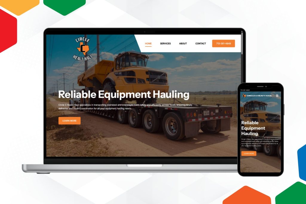 Circle C equipment hauling website built by Conroe SEO Experts, shown on a laptop and phone