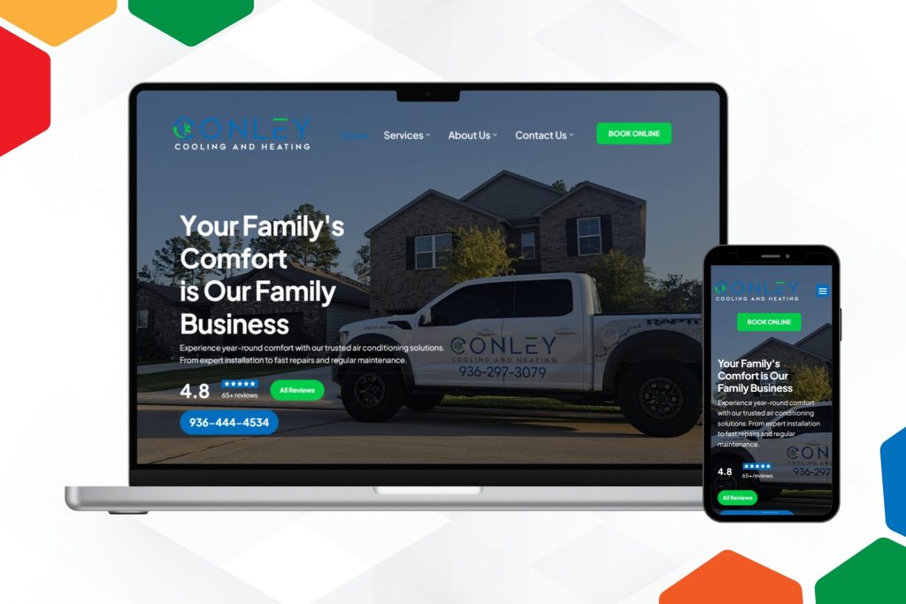 Conley Cooling and Heating website built by Conroe SEO Experts, shown on a laptop and phone