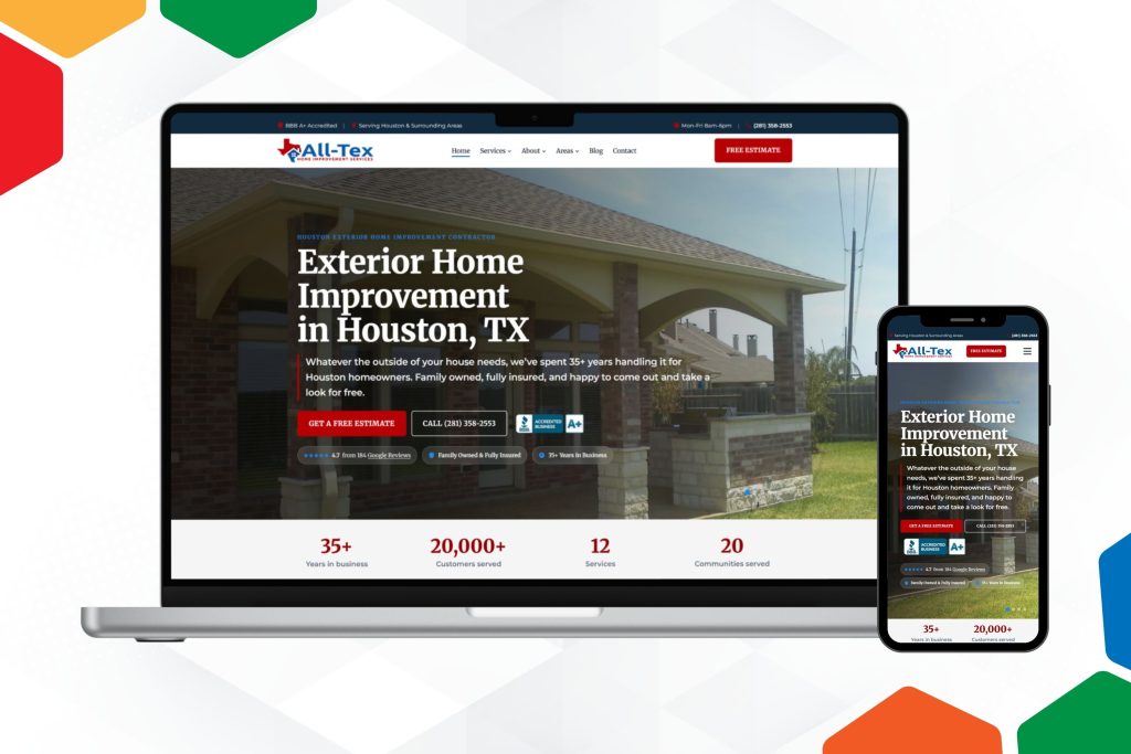 All-Tex Home Improvement website built by Conroe SEO Experts, shown on a laptop and phone
