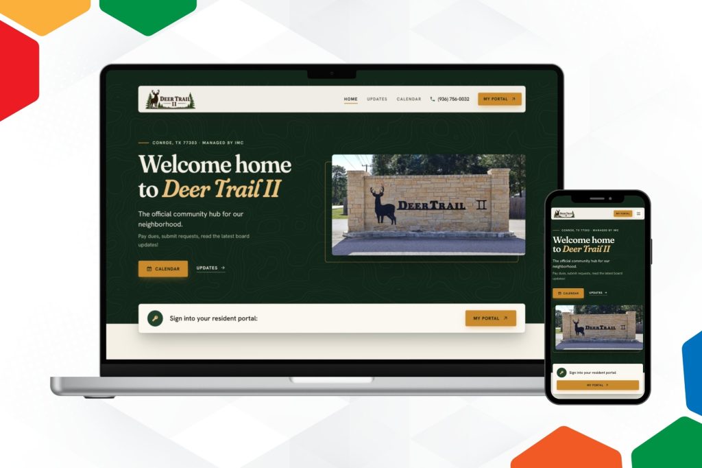 Deer Trail II neighborhood website built by Conroe SEO Experts, shown on a laptop and phone