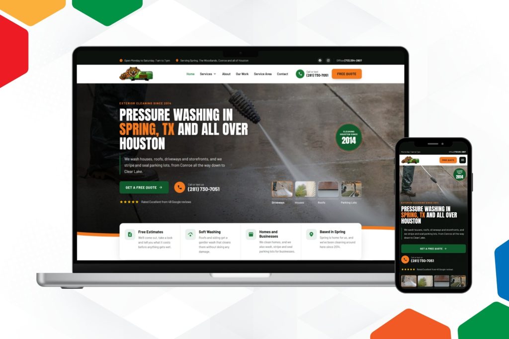 Jade Exterior Services pressure washing website built by Conroe SEO Experts, shown on a laptop and phone
